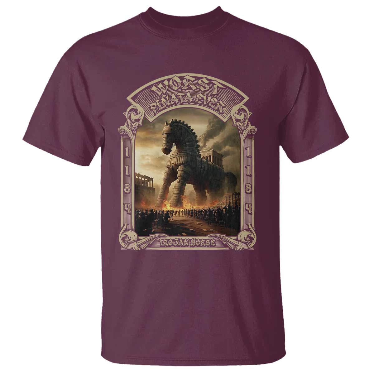 Trojan Horse T Shirt Ancient Greek Epic Mythlogy History Lover TS09 Maroon Print Your Wear