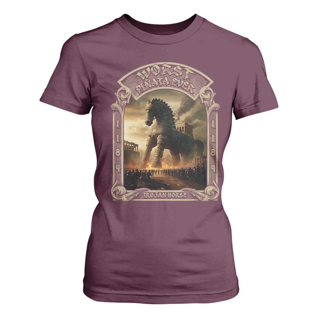 Trojan Horse T Shirt For Women Ancient Greek Epic Mythlogy History Lover TS09 Maroon Print Your Wear