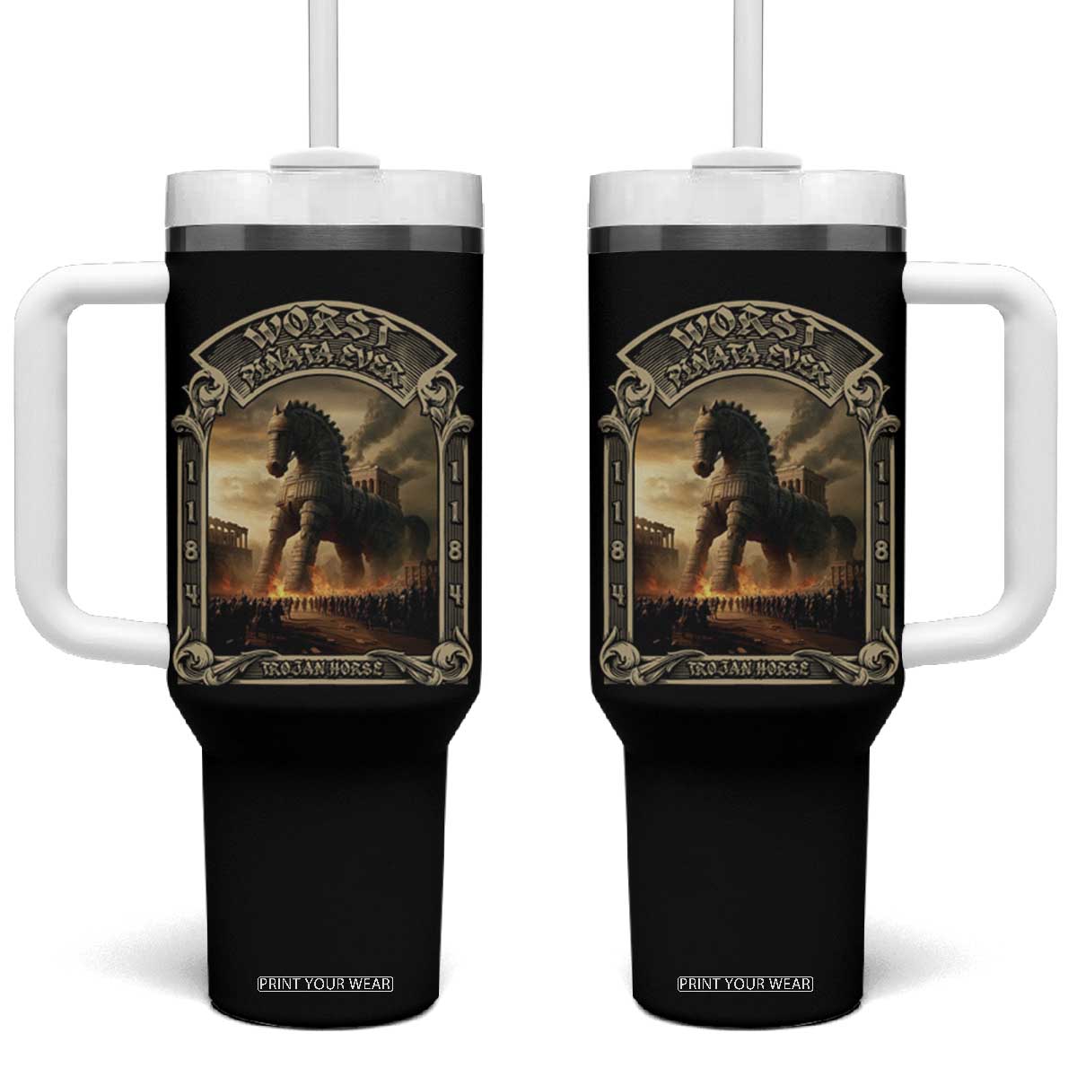 Trojan Horse Tumbler With Handle Ancient Greek Epic Mythlogy History Lover TS09 One Size: 40 oz Black Print Your Wear