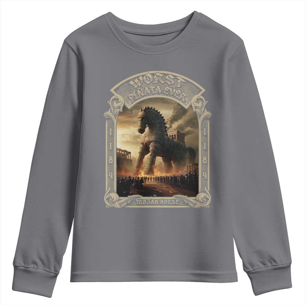 Trojan Horse Youth Sweatshirt Ancient Greek Epic Mythlogy History Lover TS09 Charcoal Print Your Wear