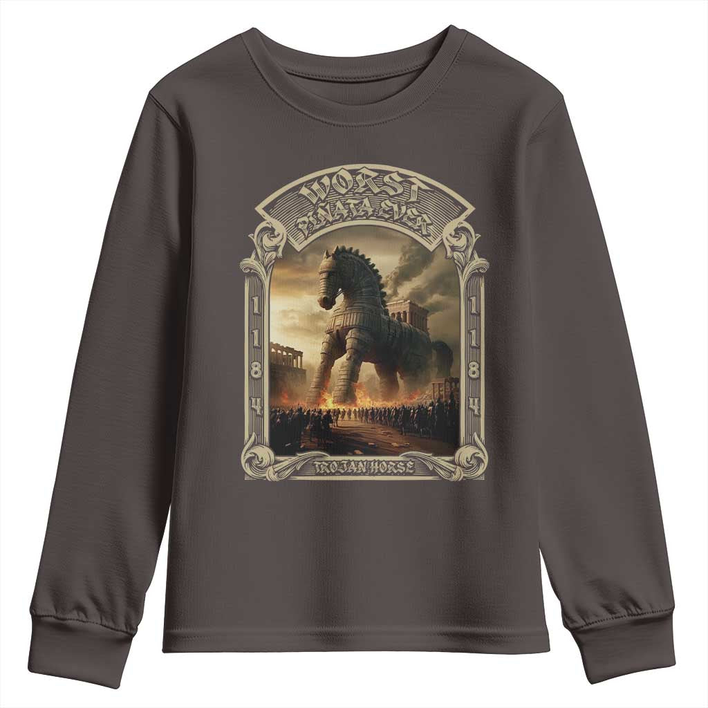 Trojan Horse Youth Sweatshirt Ancient Greek Epic Mythlogy History Lover TS09 Dark Chocolate Print Your Wear