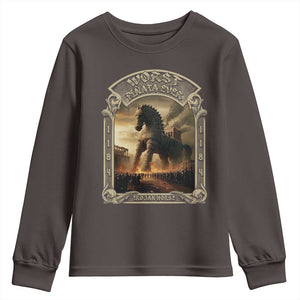 Trojan Horse Youth Sweatshirt Ancient Greek Epic Mythlogy History Lover TS09 Dark Chocolate Print Your Wear