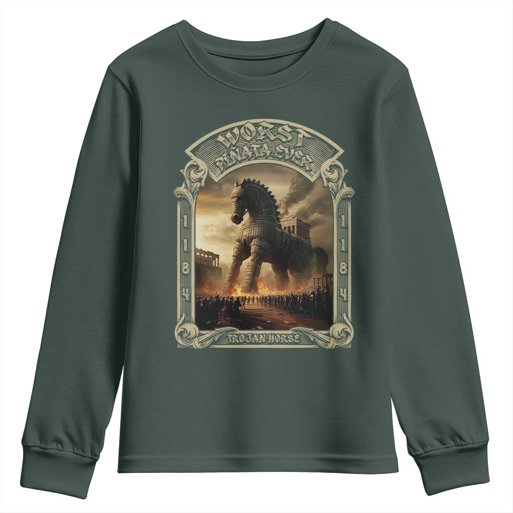 Trojan Horse Youth Sweatshirt Ancient Greek Epic Mythlogy History Lover TS09 Dark Forest Green Print Your Wear