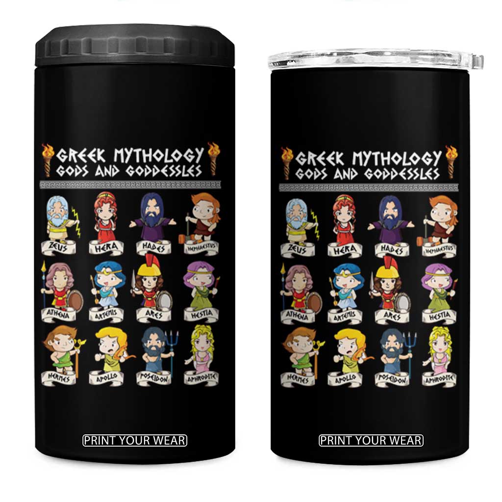 Greek Mythology 4 in 1 Can Cooler Tumbler Gods And Goddesses TS09 One Size: 16 oz Black Print Your Wear