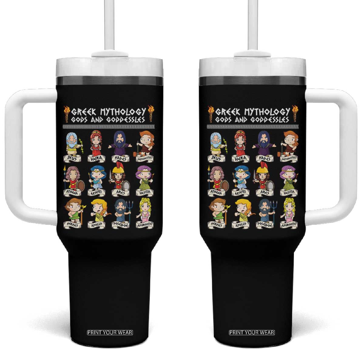 Greek Mythology Tumbler With Handle Gods And Goddesses TS09 One Size: 40 oz Black Print Your Wear