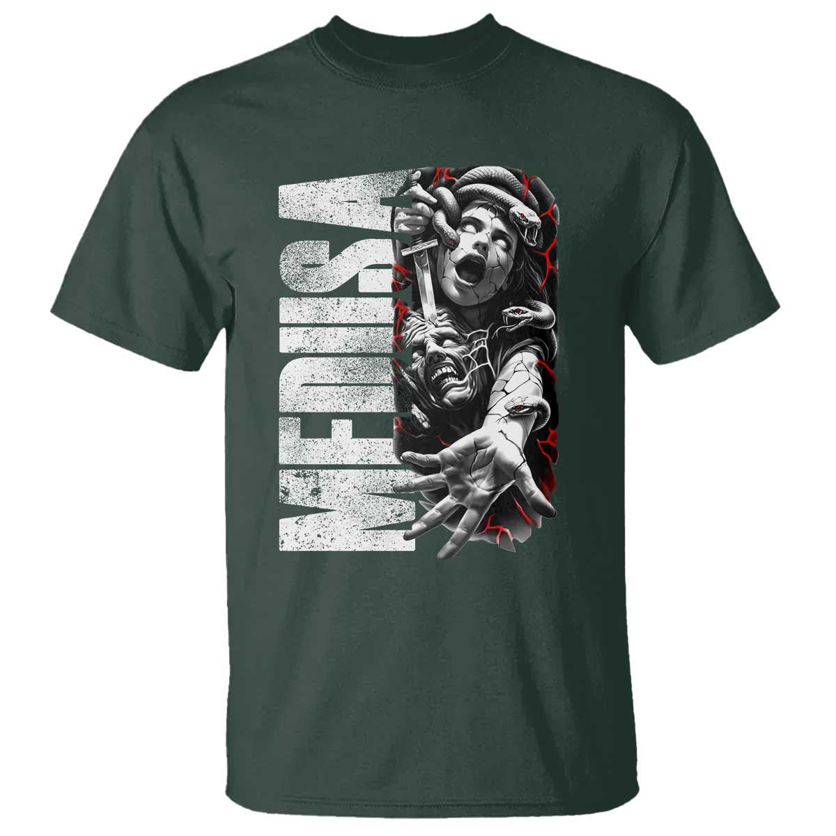 Greek Mythology Medusa T Shirt TS09 Dark Forest Green Print Your Wear