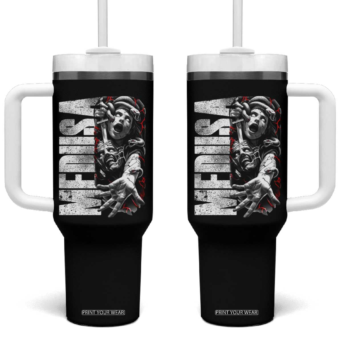Greek Mythology Medusa Tumbler With Handle TS09 One Size: 40 oz Black Print Your Wear
