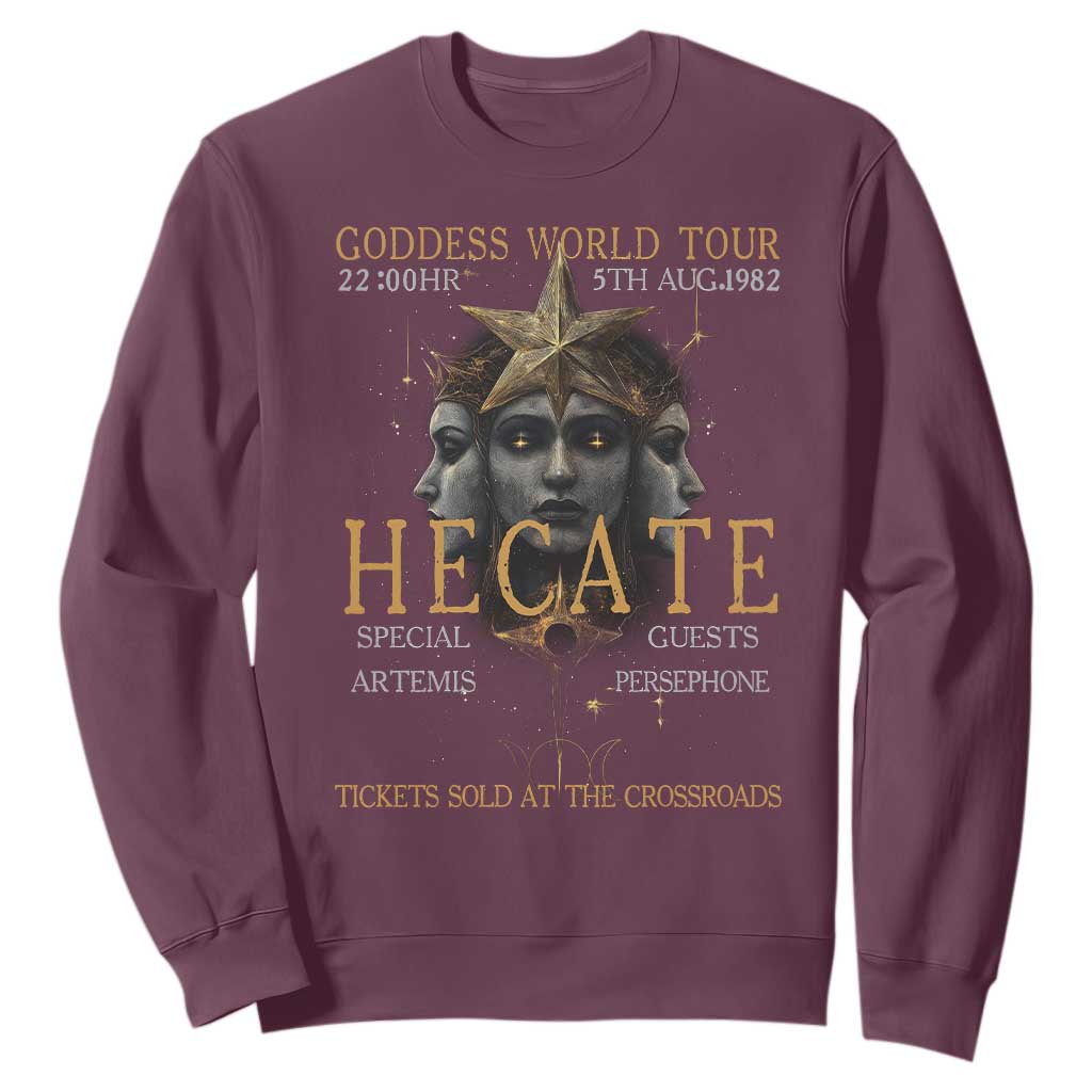 Greek Mythology Hecate Triple Goddess Sweatshirt Goddess World Tour Persephone Artemis TS09 Maroon Print Your Wear