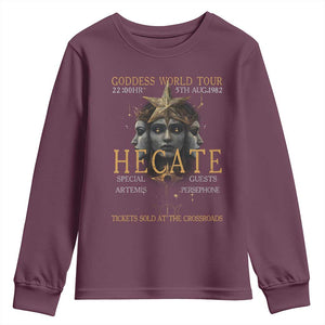 Greek Mythology Hecate Triple Goddess Youth Sweatshirt Goddess World Tour Persephone Artemis TS09 Maroon Print Your Wear