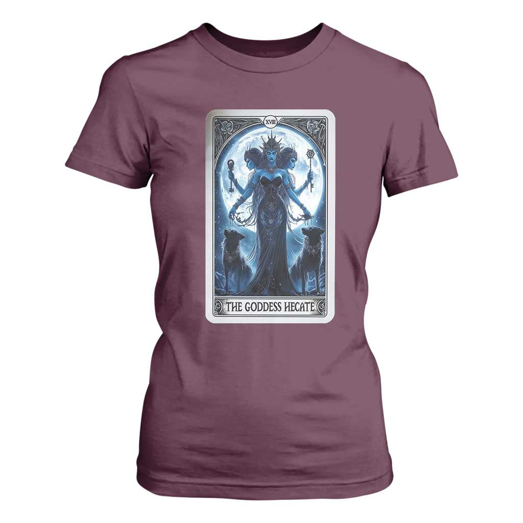 Greek Mythology Hecate Triple Goddess T Shirt For Women Moon Pagan Gothic Witch TS09 Maroon Print Your Wear