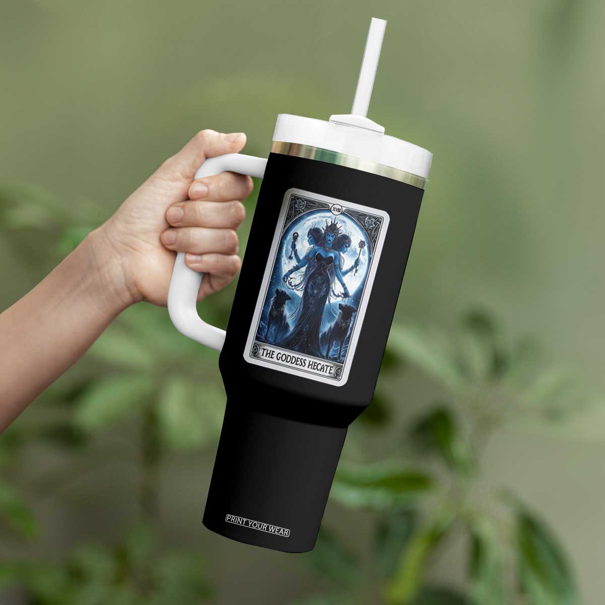 Greek Mythology Hecate Triple Goddess Tumbler With Handle Moon Pagan Gothic Witch TS09 Print Your Wear