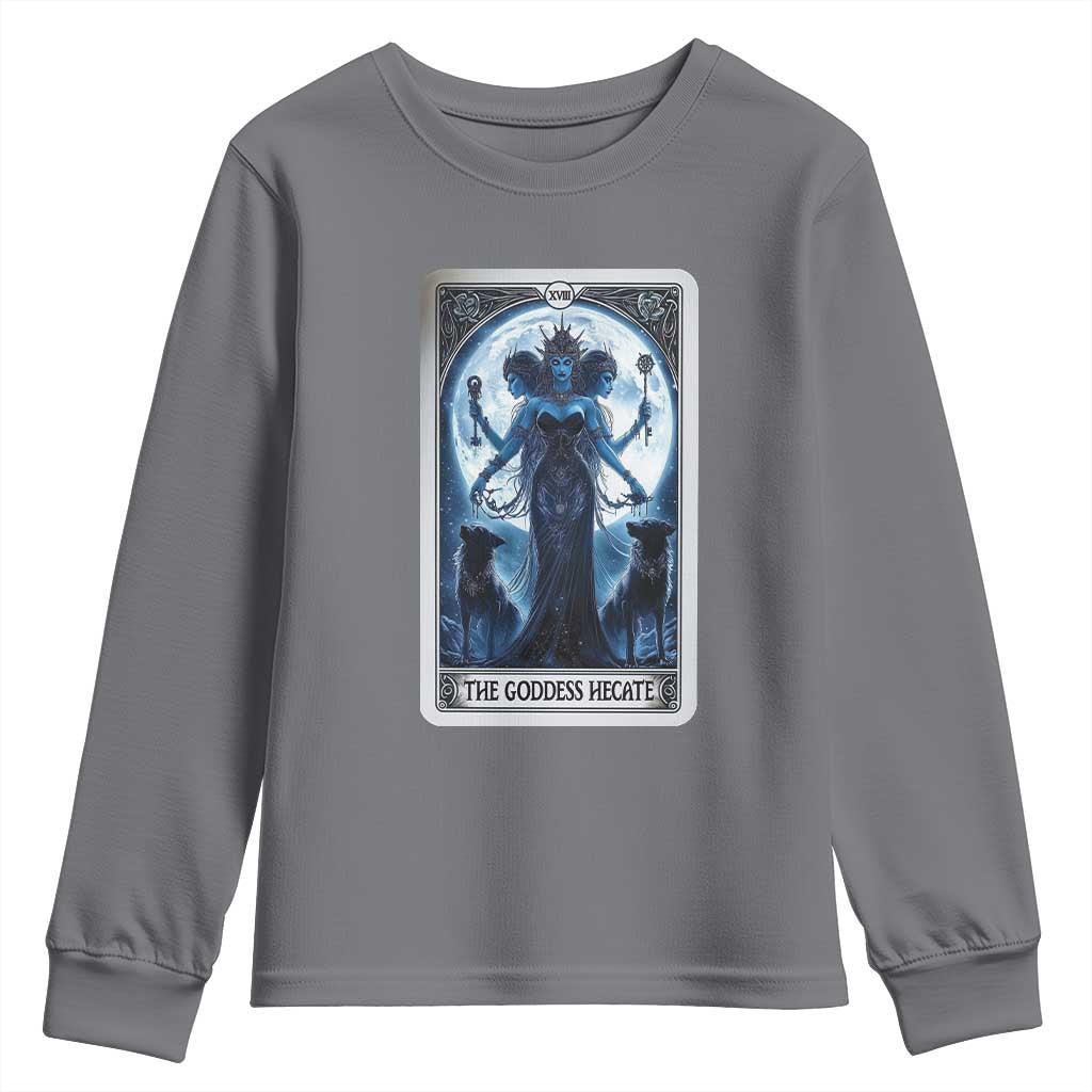 Greek Mythology Hecate Triple Goddess Youth Sweatshirt Moon Pagan Gothic Witch TS09 Charcoal Print Your Wear