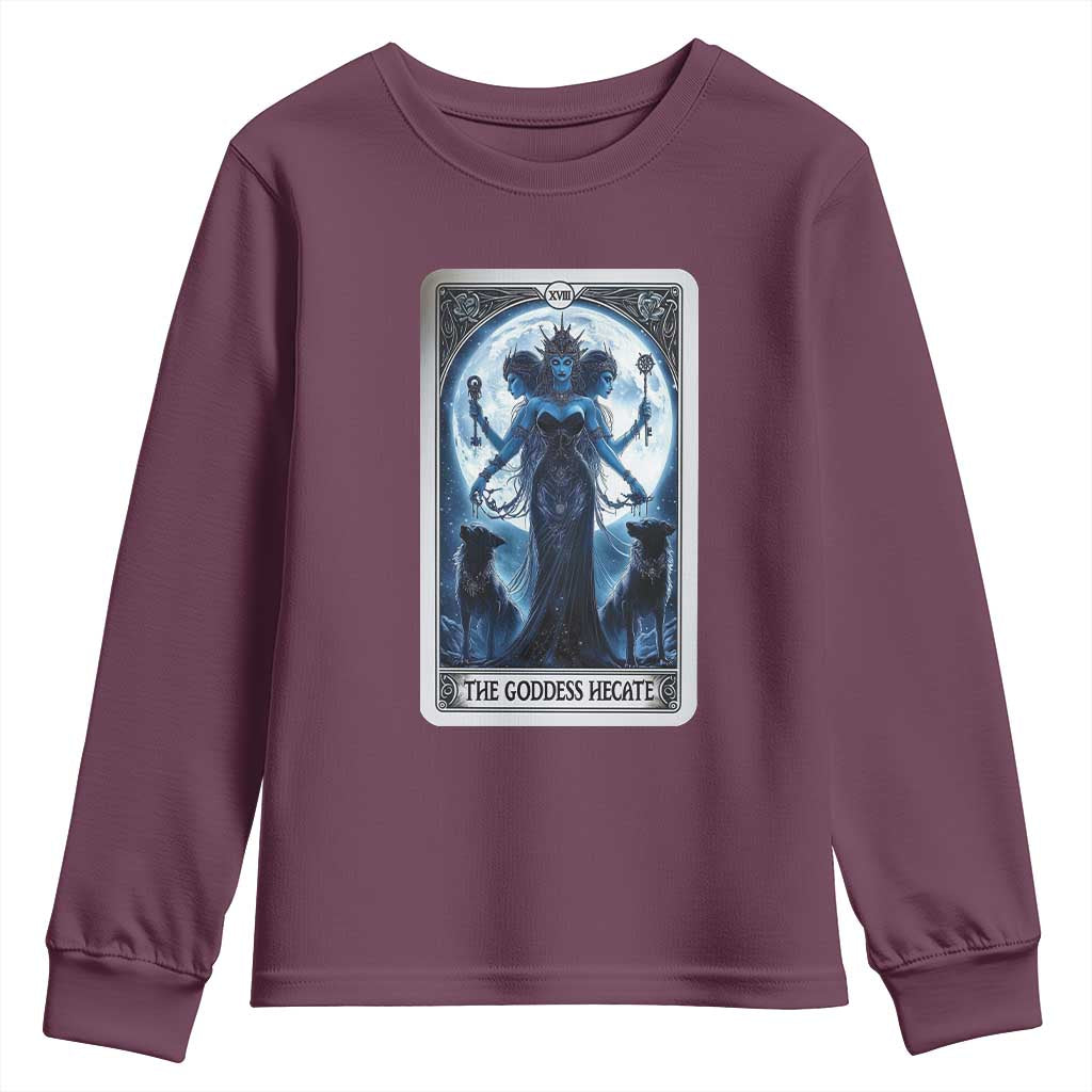 Greek Mythology Hecate Triple Goddess Youth Sweatshirt Moon Pagan Gothic Witch TS09 Maroon Print Your Wear