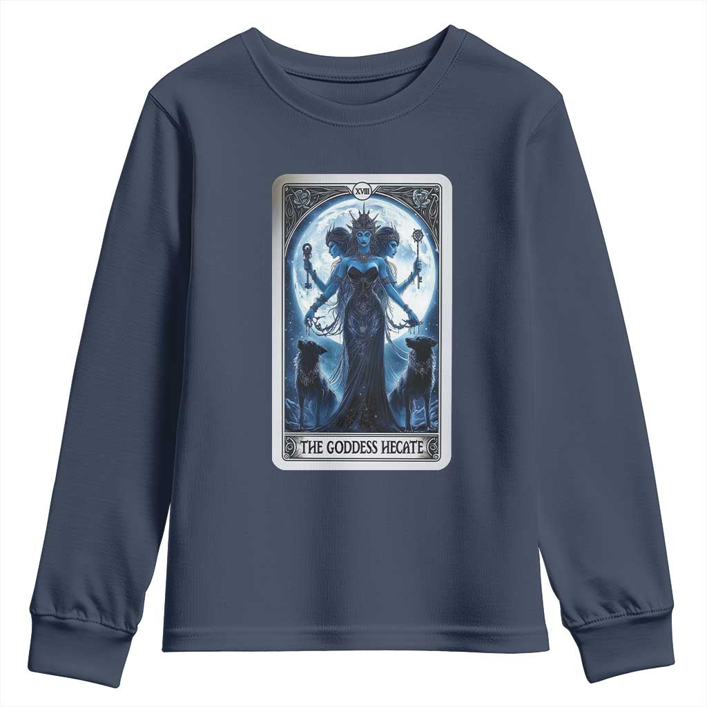 Greek Mythology Hecate Triple Goddess Youth Sweatshirt Moon Pagan Gothic Witch TS09 Navy Print Your Wear