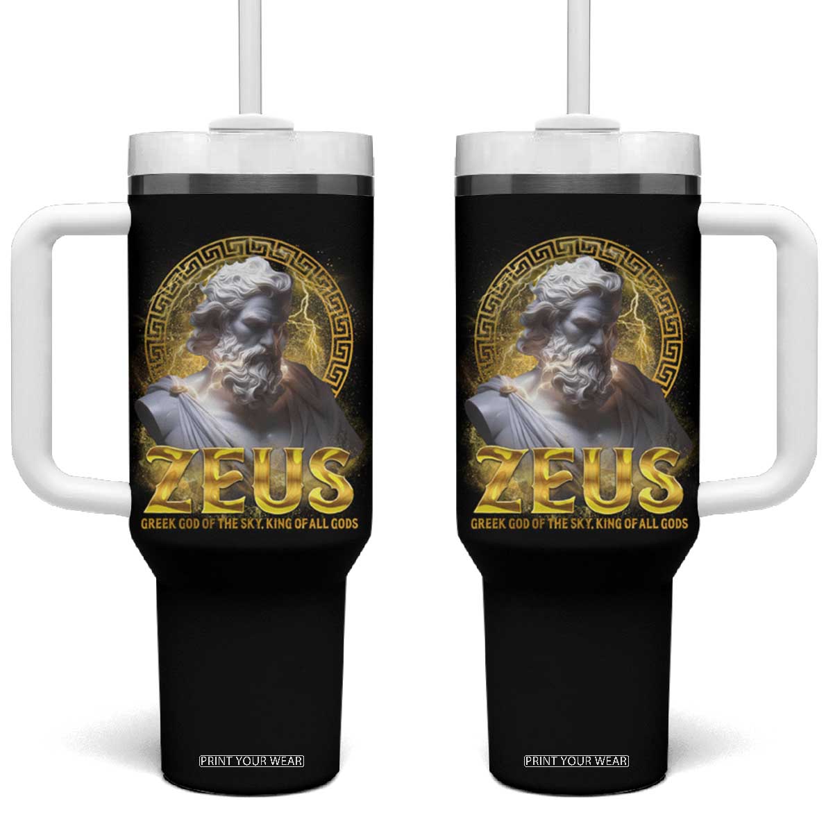 Greek Mythology Zeus Tumbler With Handle God Of The Sky King Of All Gods TS09 One Size: 40 oz Black Print Your Wear