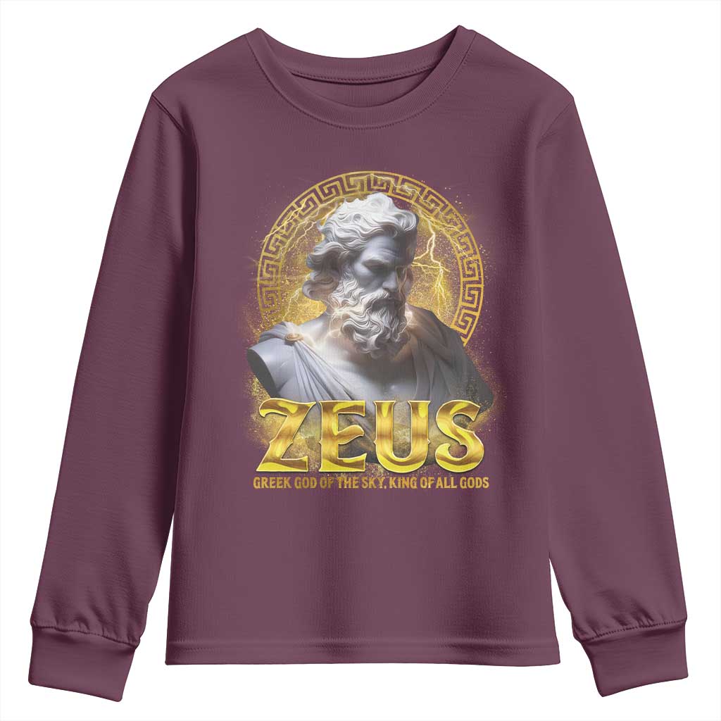 Greek Mythology Zeus Youth Sweatshirt God Of The Sky King Of All Gods TS09 Maroon Print Your Wear