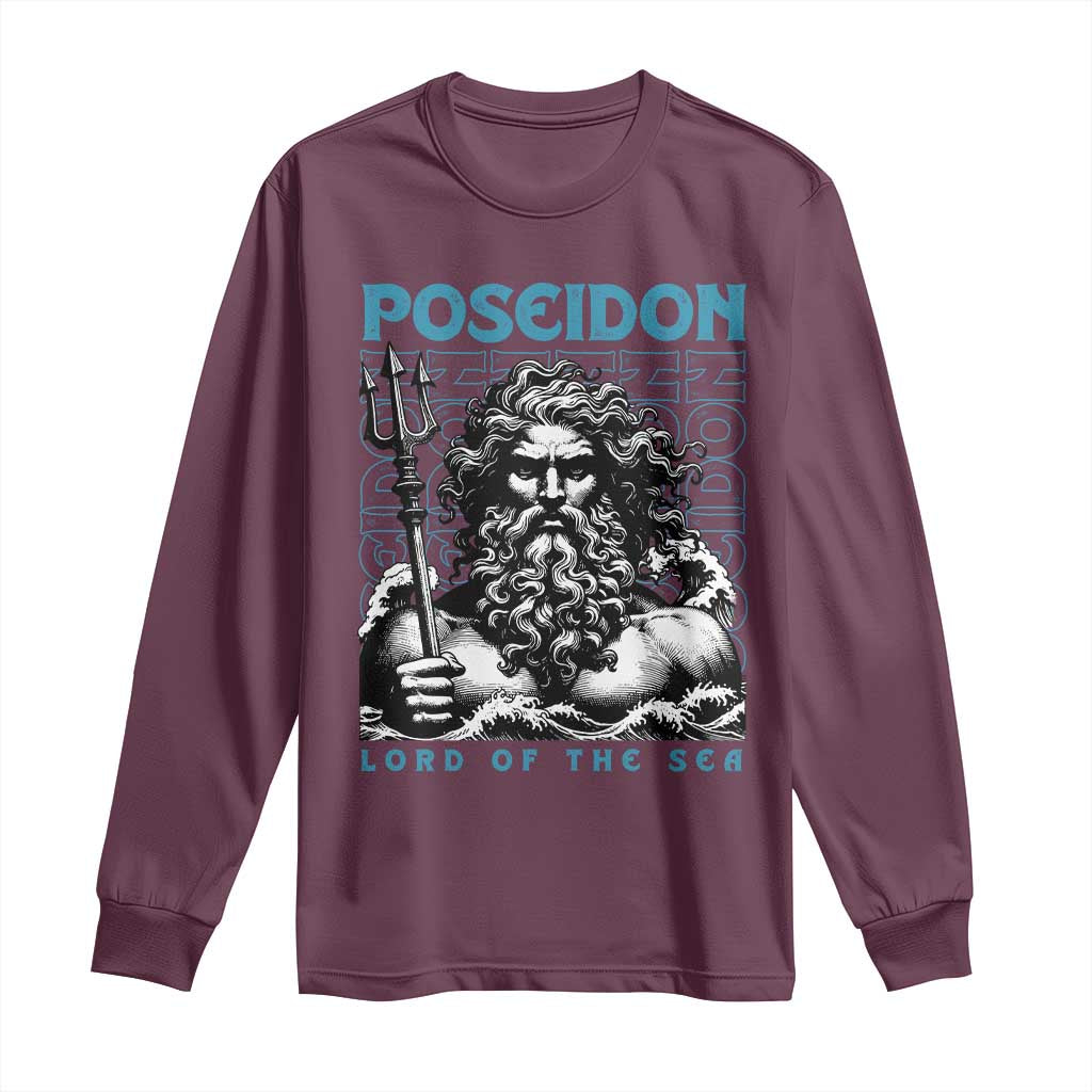 Greek Mythology Poseidon Long Sleeve Shirt Lord Of The Sea Trident TS09 Maroon Print Your Wear