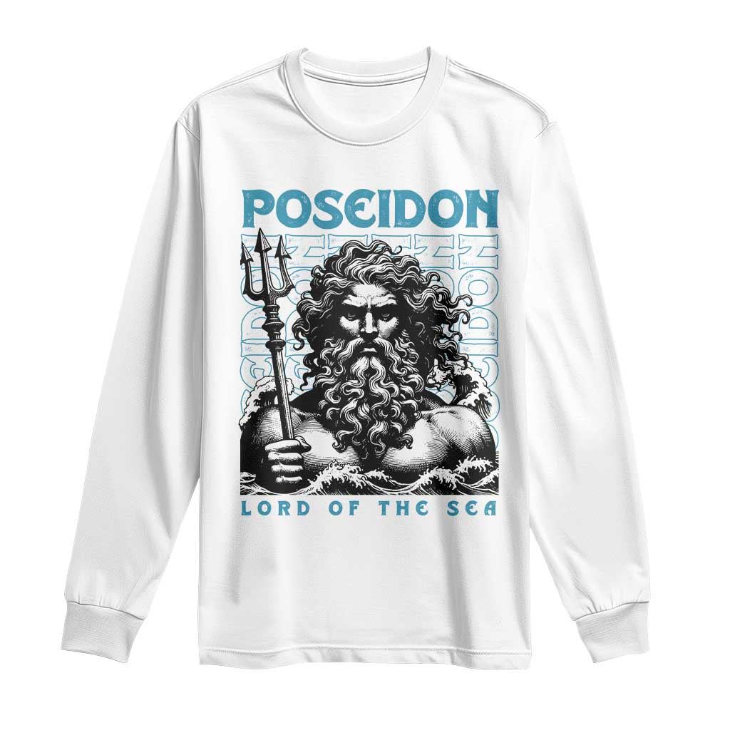 Greek Mythology Poseidon Long Sleeve Shirt Lord Of The Sea Trident TS09 White Print Your Wear