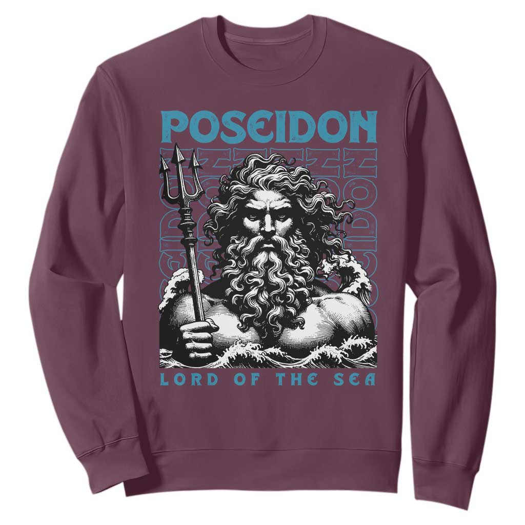 Greek Mythology Poseidon Sweatshirt Lord Of The Sea Trident TS09 Maroon Print Your Wear