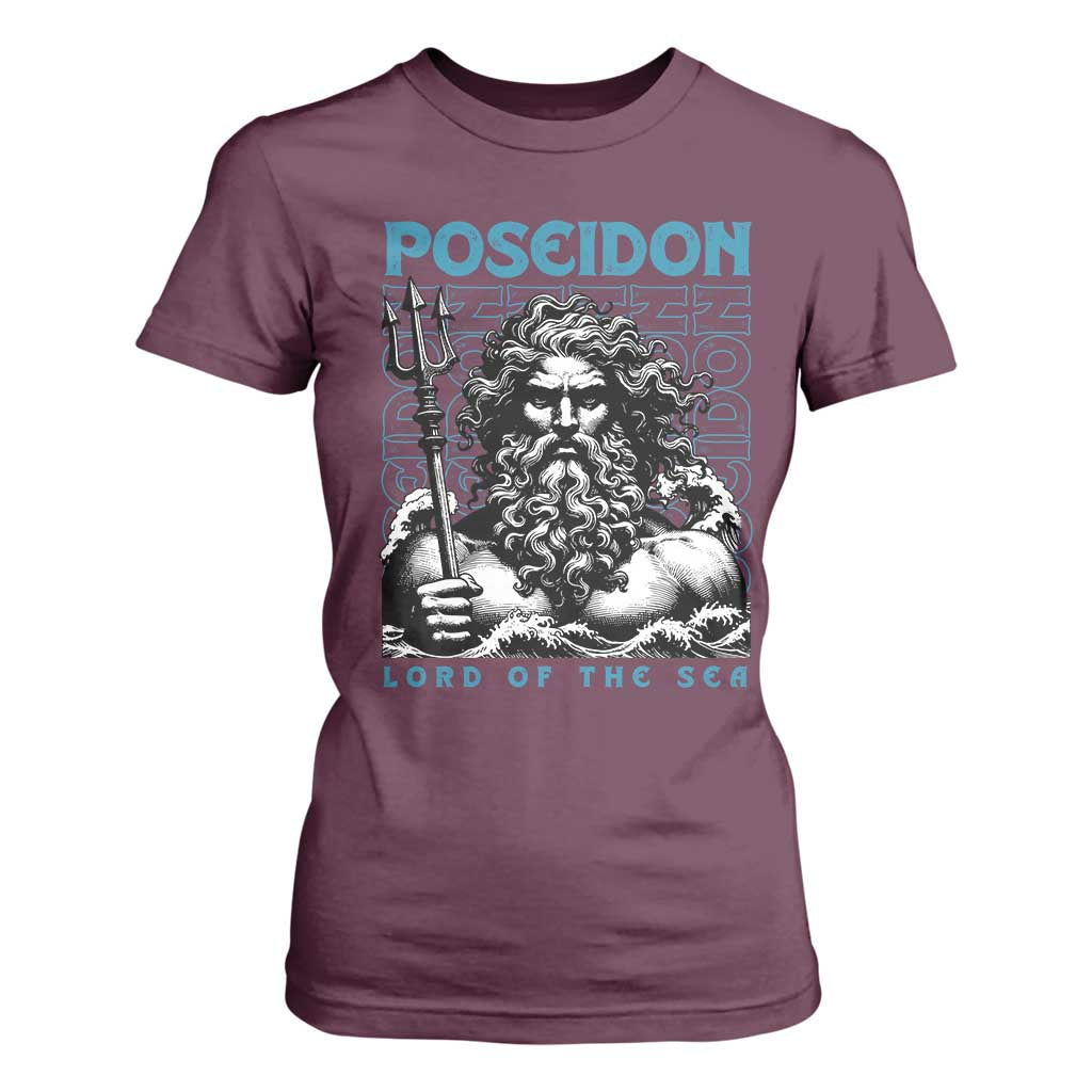 Greek Mythology Poseidon T Shirt For Women Lord Of The Sea Trident TS09 Maroon Print Your Wear