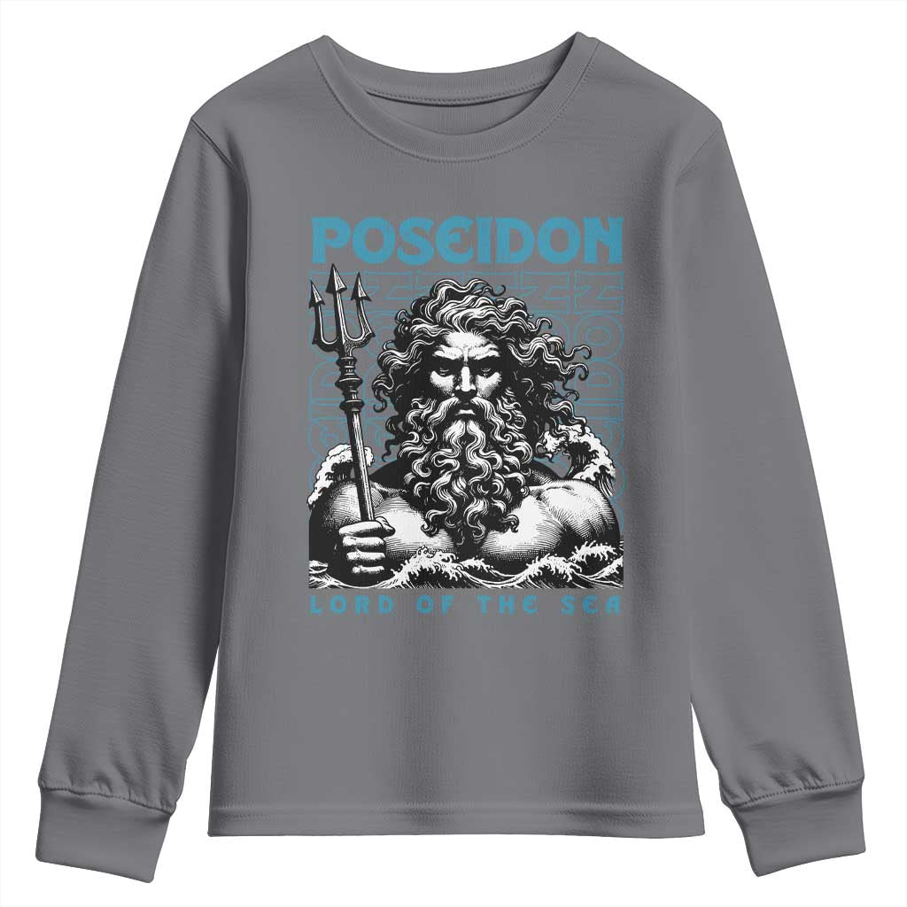 Greek Mythology Poseidon Youth Sweatshirt Lord Of The Sea Trident TS09 Charcoal Print Your Wear