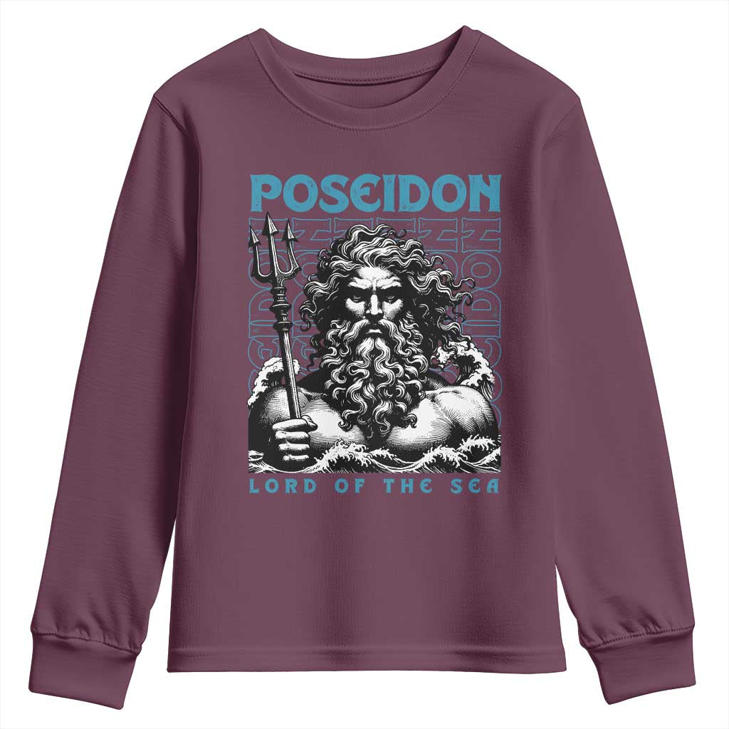Greek Mythology Poseidon Youth Sweatshirt Lord Of The Sea Trident TS09 Maroon Print Your Wear