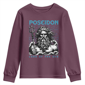 Greek Mythology Poseidon Youth Sweatshirt Lord Of The Sea Trident TS09 Maroon Print Your Wear