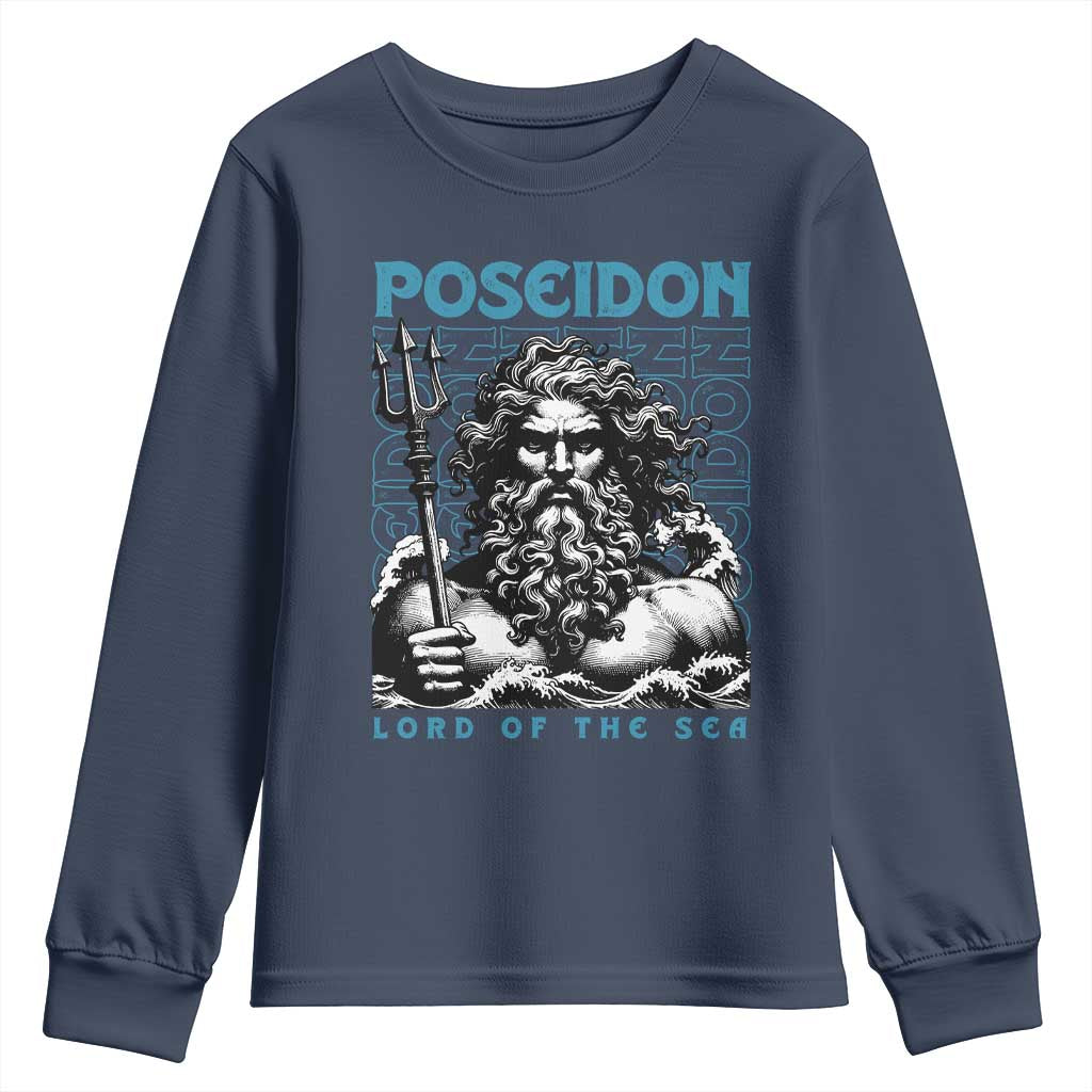 Greek Mythology Poseidon Youth Sweatshirt Lord Of The Sea Trident TS09 Navy Print Your Wear