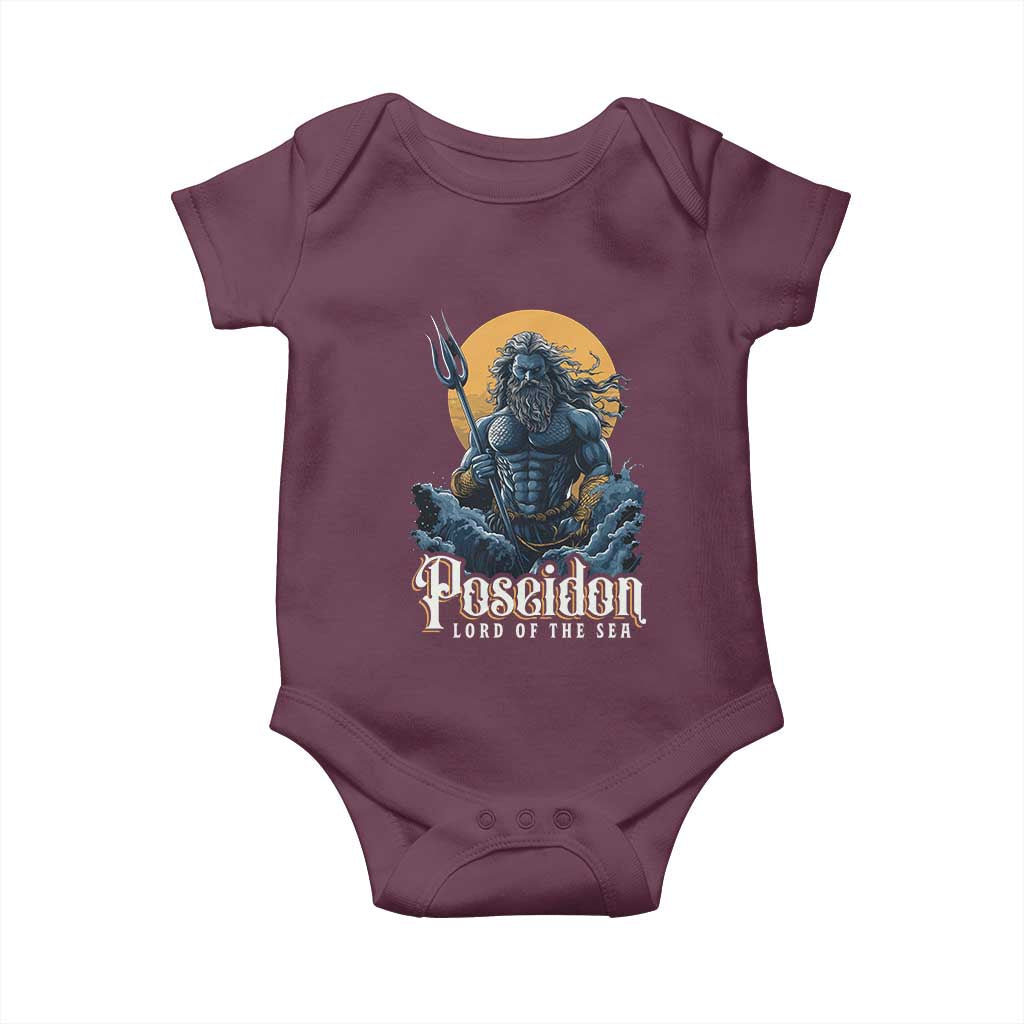 Ancient Greek Mythology Poseidon Baby Onesie Lord Of The Sea Trident TS09 Maroon Print Your Wear