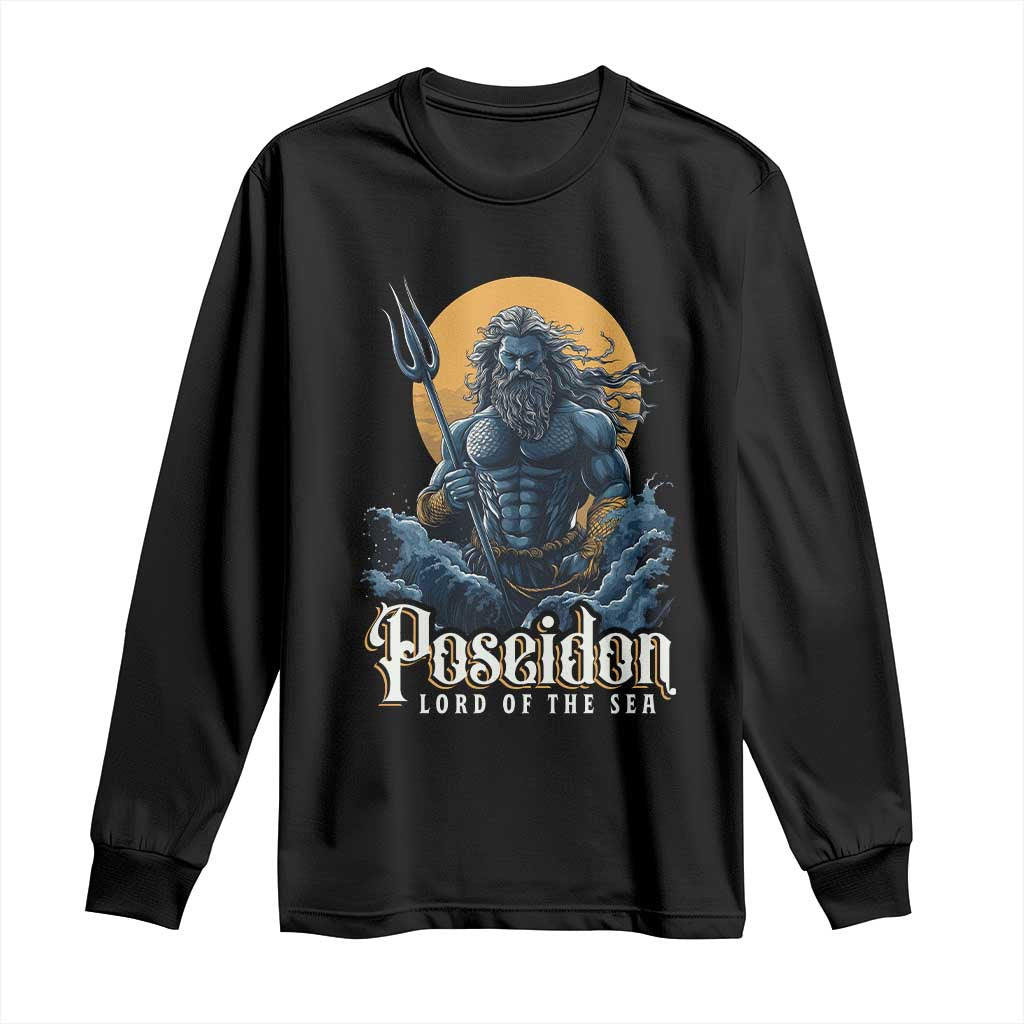 Ancient Greek Mythology Poseidon Long Sleeve Shirt Lord Of The Sea Trident TS09 Black Print Your Wear