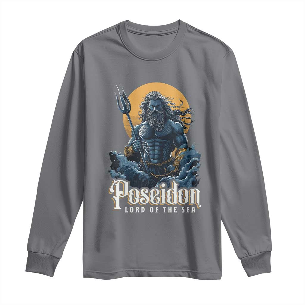 Ancient Greek Mythology Poseidon Long Sleeve Shirt Lord Of The Sea Trident TS09 Charcoal Print Your Wear
