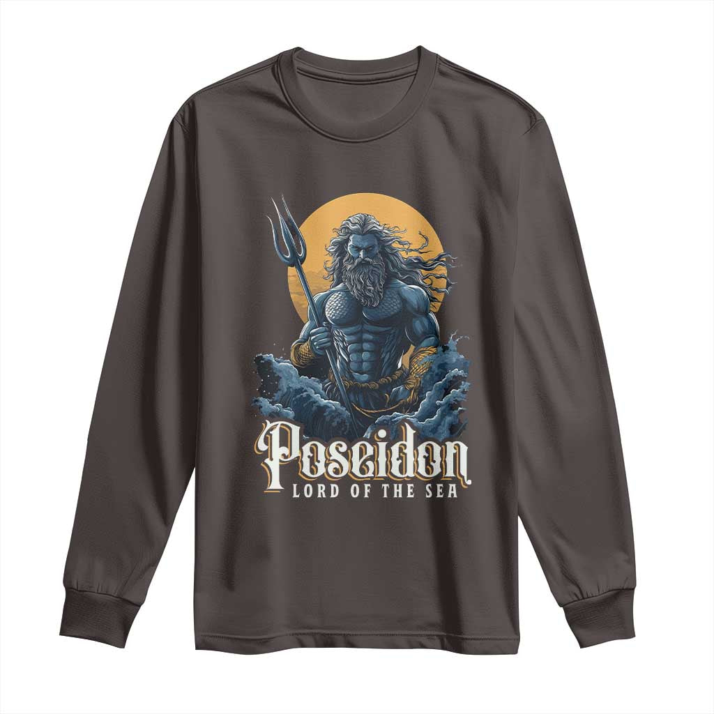 Ancient Greek Mythology Poseidon Long Sleeve Shirt Lord Of The Sea Trident TS09 Dark Chocolate Print Your Wear