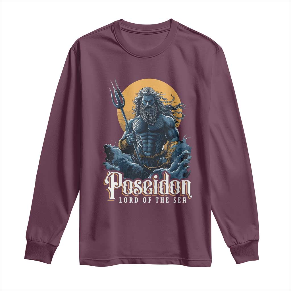 Ancient Greek Mythology Poseidon Long Sleeve Shirt Lord Of The Sea Trident TS09 Maroon Print Your Wear
