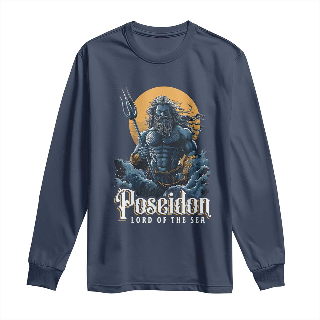 Ancient Greek Mythology Poseidon Long Sleeve Shirt Lord Of The Sea Trident TS09 Navy Print Your Wear
