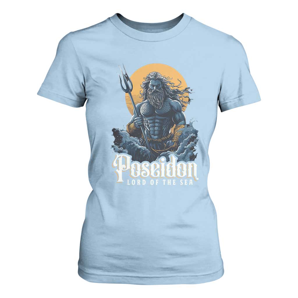 Ancient Greek Mythology Poseidon T Shirt For Women Lord Of The Sea Trident TS09 Light Blue Print Your Wear