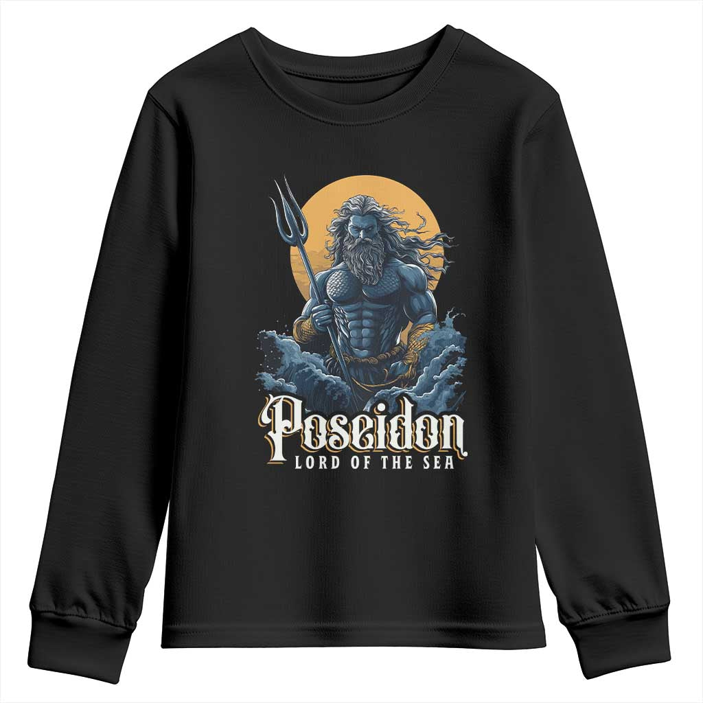 Ancient Greek Mythology Poseidon Youth Sweatshirt Lord Of The Sea Trident TS09 Black Print Your Wear