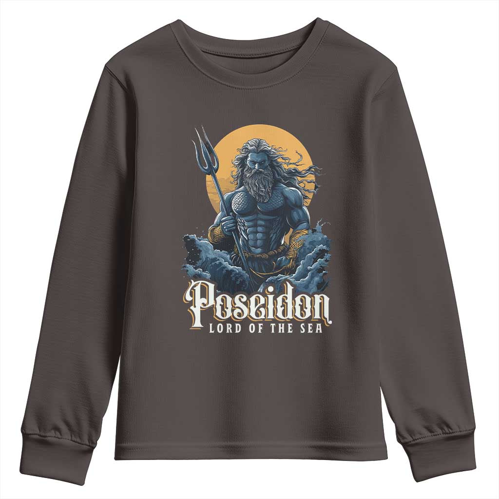 Ancient Greek Mythology Poseidon Youth Sweatshirt Lord Of The Sea Trident TS09 Dark Chocolate Print Your Wear