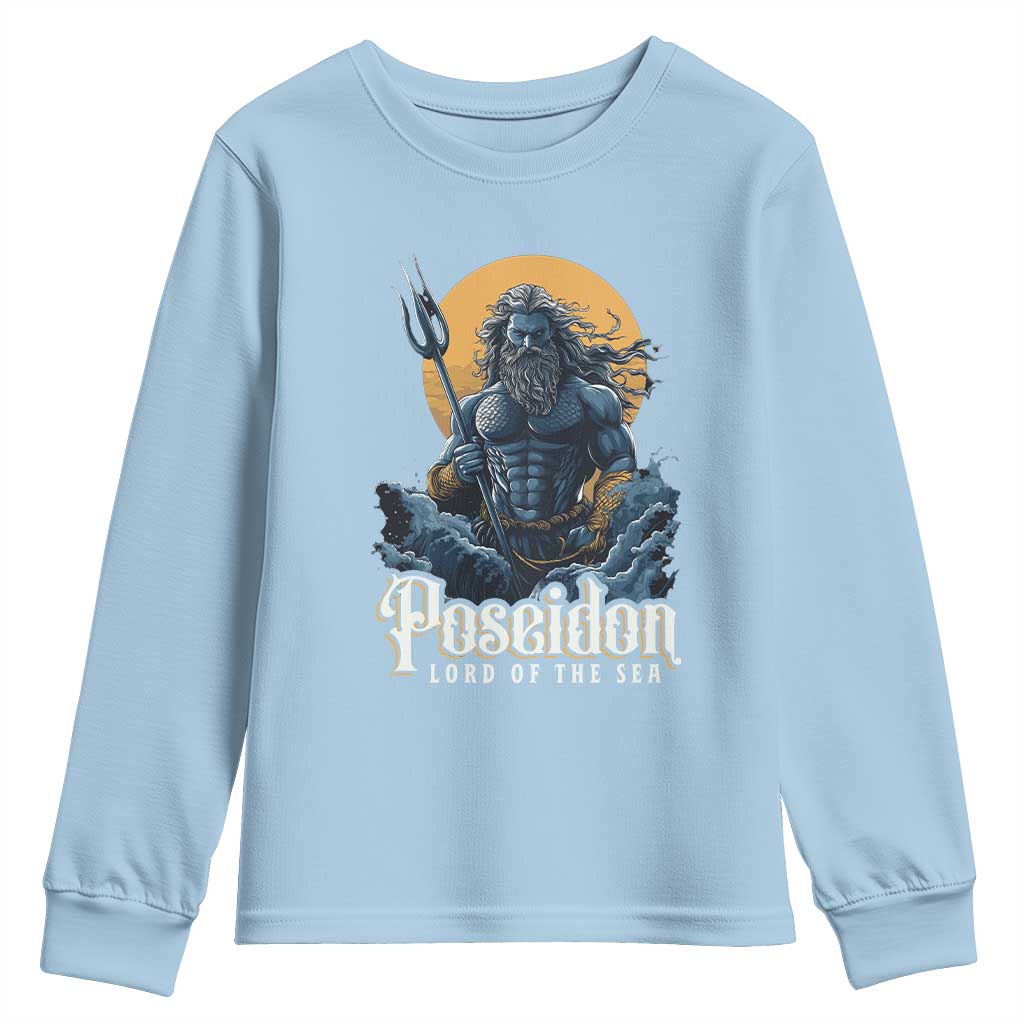 Ancient Greek Mythology Poseidon Youth Sweatshirt Lord Of The Sea Trident TS09 Light Blue Print Your Wear