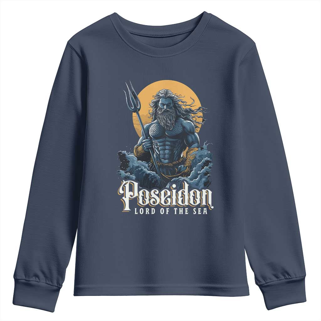 Ancient Greek Mythology Poseidon Youth Sweatshirt Lord Of The Sea Trident TS09 Navy Print Your Wear