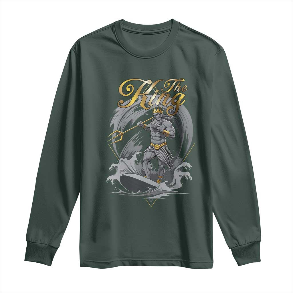 Greek Mythology Poseidon Long Sleeve Shirt The King Triton Mermaid Dad TS09 Dark Forest Green Print Your Wear