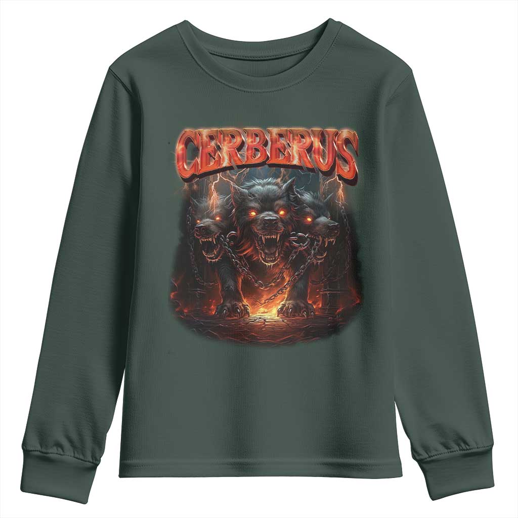 Greek Mythology Hades Cerberus Youth Sweatshirt TS09 Dark Forest Green Print Your Wear