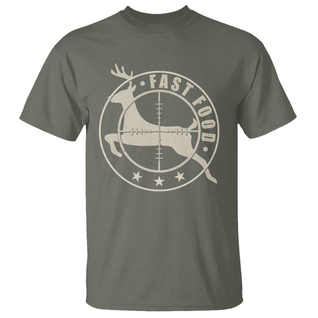 Funny Hunting T Shirt Fast Food Deer Hunter TS09 Military Green Print Your Wear