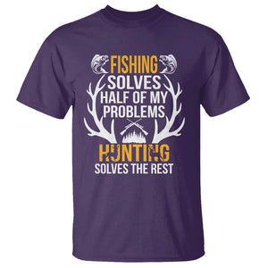 Funny Hunting T Shirt Fishing Solves Half Of Problems Hunting Solves The Rest TS09 Purple Print Your Wear