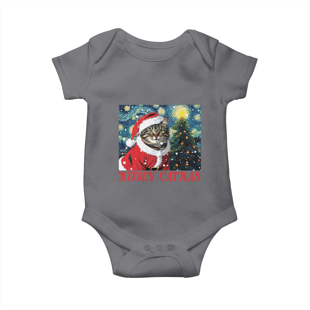 Santa Cat Christmas Baby Onesie Meowy Catmas Starry Night Christmas Tree TS09 Charcoal Print Your Wear