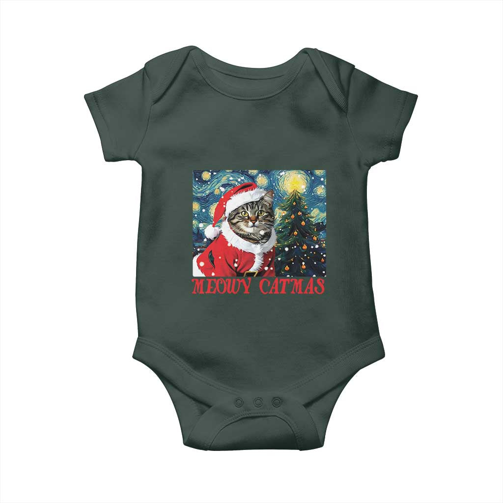 Santa Cat Christmas Baby Onesie Meowy Catmas Starry Night Christmas Tree TS09 Print Your Wear