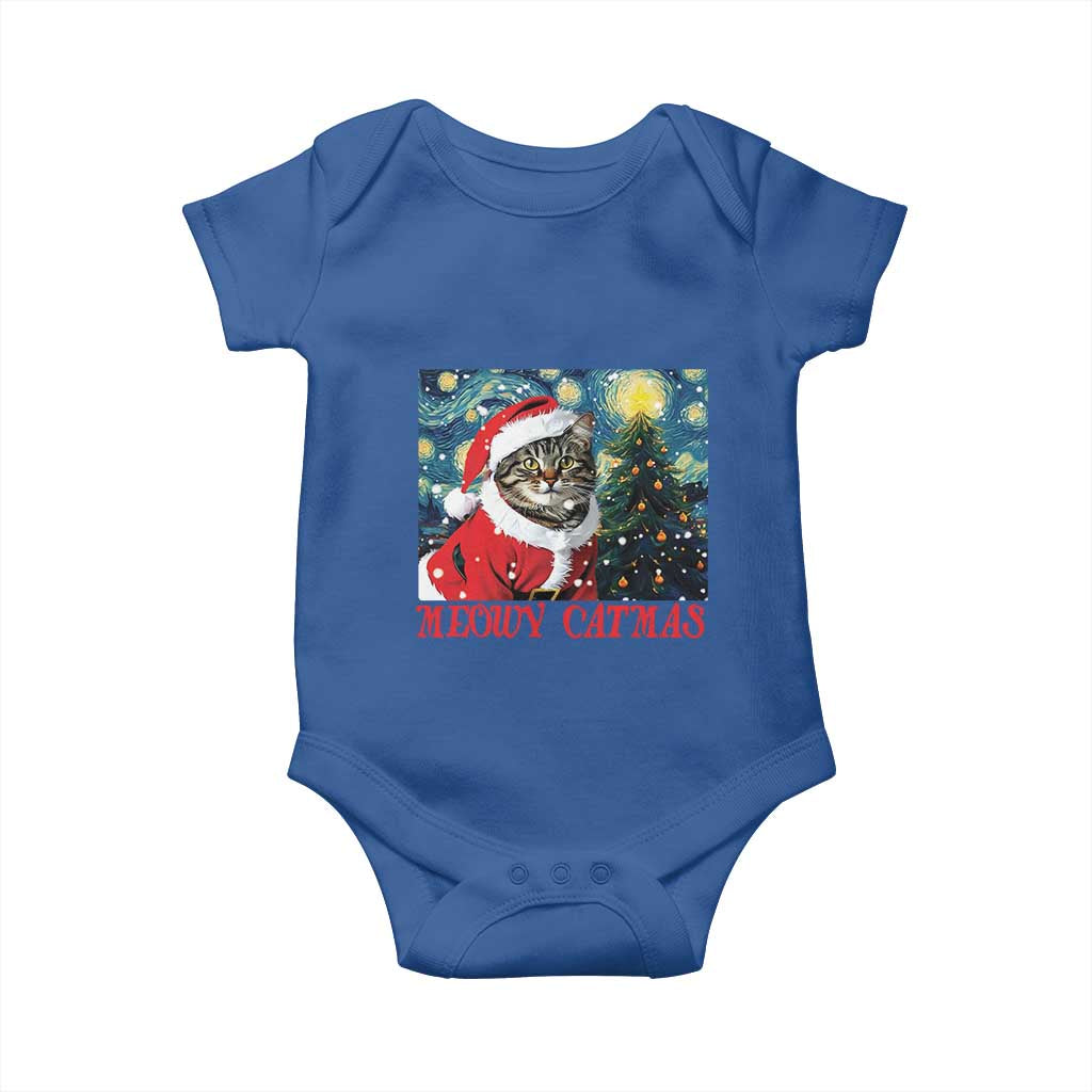 Santa Cat Christmas Baby Onesie Meowy Catmas Starry Night Christmas Tree TS09 Royal Blue Print Your Wear