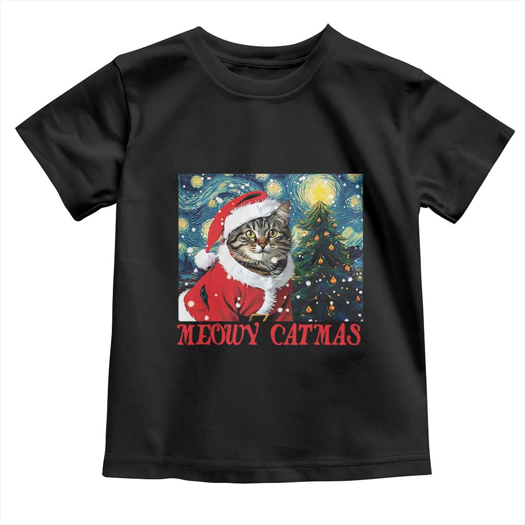 Santa Cat Christmas Baby Shirt Meowy Catmas Starry Night Christmas Tree TS09 Black Print Your Wear