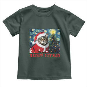 Santa Cat Christmas Baby Shirt Meowy Catmas Starry Night Christmas Tree TS09 Dark Forest Green Print Your Wear
