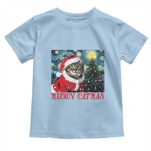 Santa Cat Christmas Baby Shirt Meowy Catmas Starry Night Christmas Tree TS09 Light Blue Print Your Wear