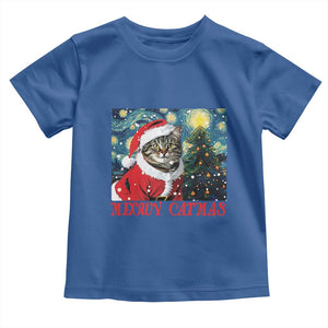 Santa Cat Christmas Baby Shirt Meowy Catmas Starry Night Christmas Tree TS09 Royal Blue Print Your Wear